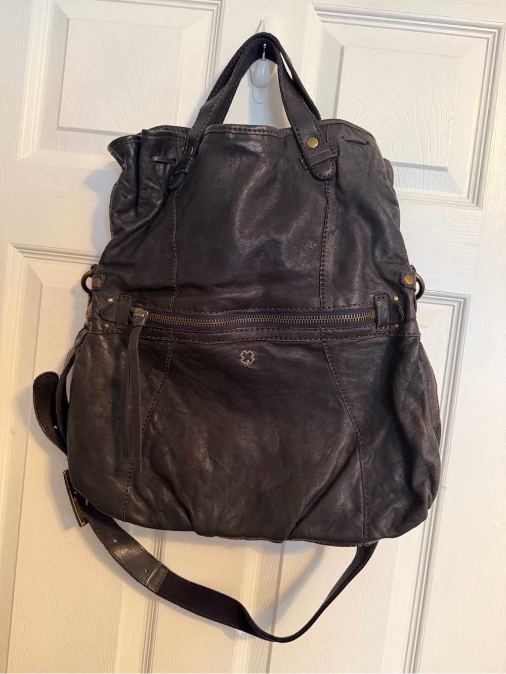 Lucky Brand Dark Brown Leather Satchel Convertible Crossbody